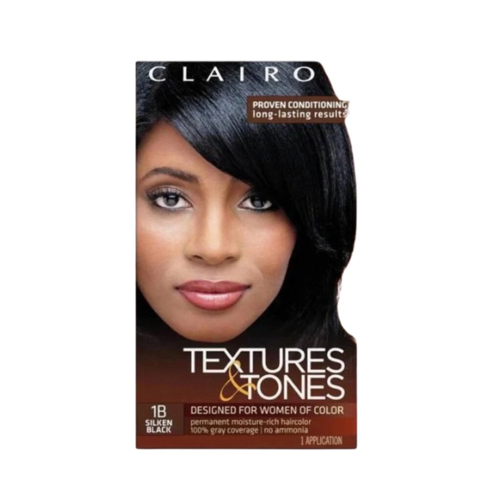 Clairol Textures & Tones Ammonia-Free Permanent Hair Color, 1B Silken Black